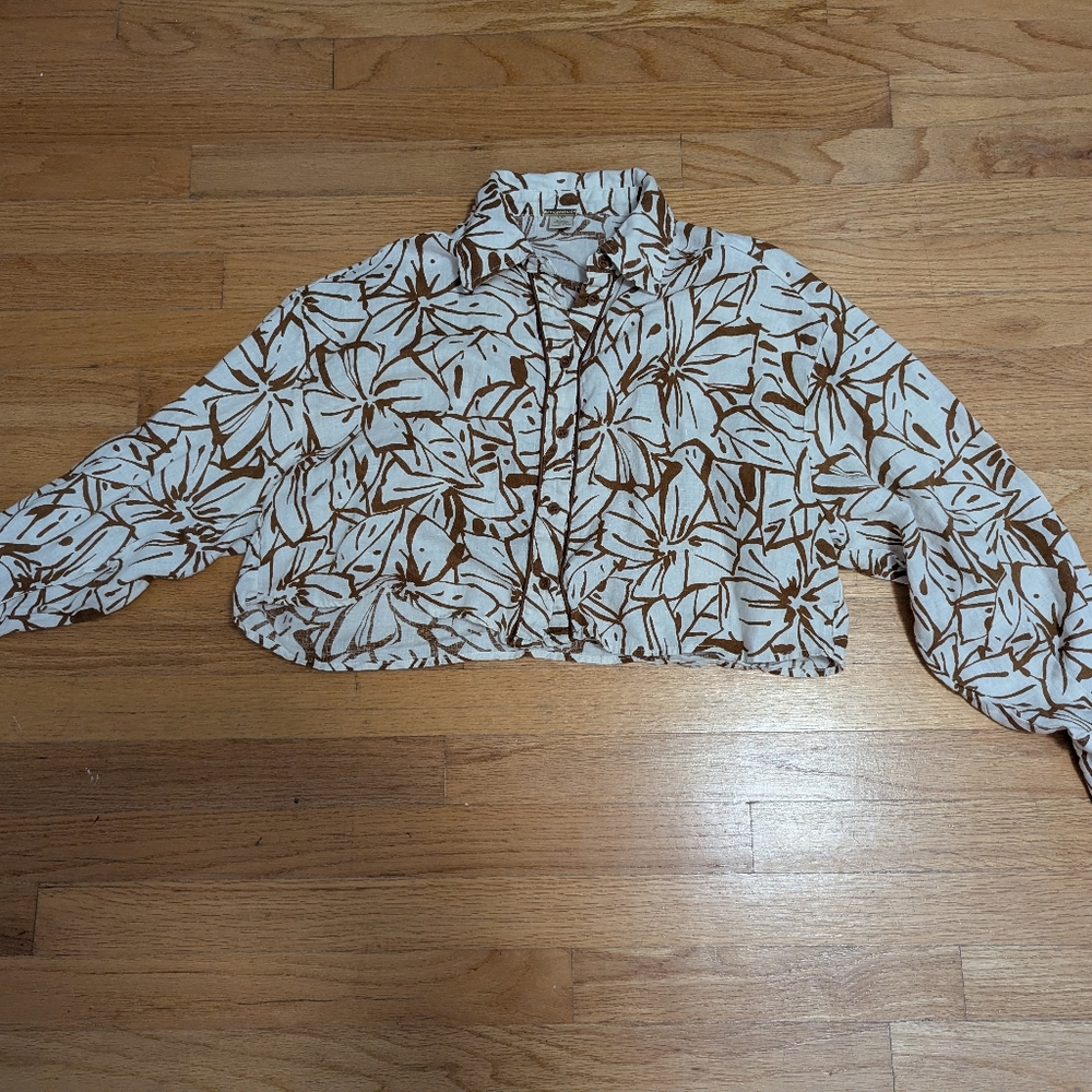Magaschoni Linen Cropped Blouse